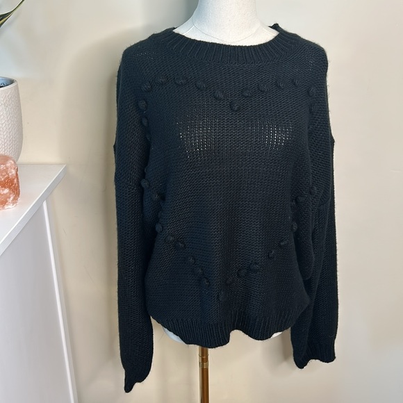 Andree by Unit knit black heart pompom sweater Large Balloon Sleeves - Picture 2 of 7